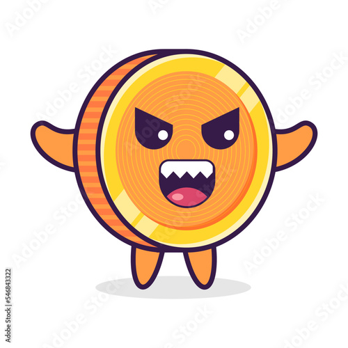 ?artoon coin character, evil emotion