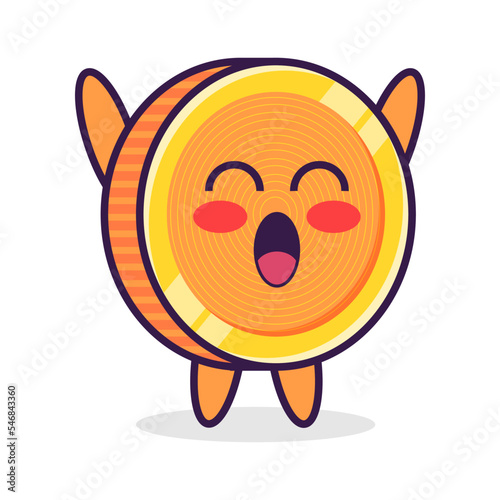 Cartoon coin character, shy emotion