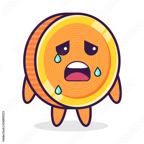 Cartoon coin character, crying emotion