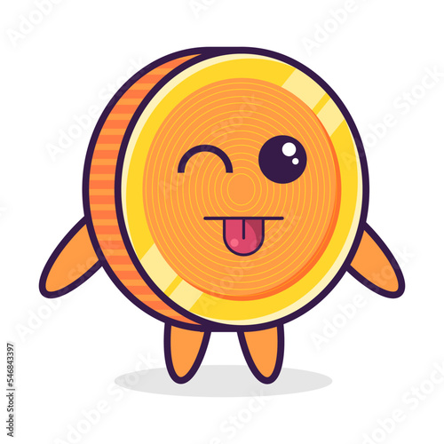 A cartoon coin character with a tongue