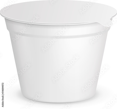 Mockup Food Plastic Tub Bucket Container For Dessert, Yogurt, Ice Cream, Sour Cream. Illustration Isolated On White Background. Mock Up Template Ready For Your Design. Product Packing Vector EPS10
