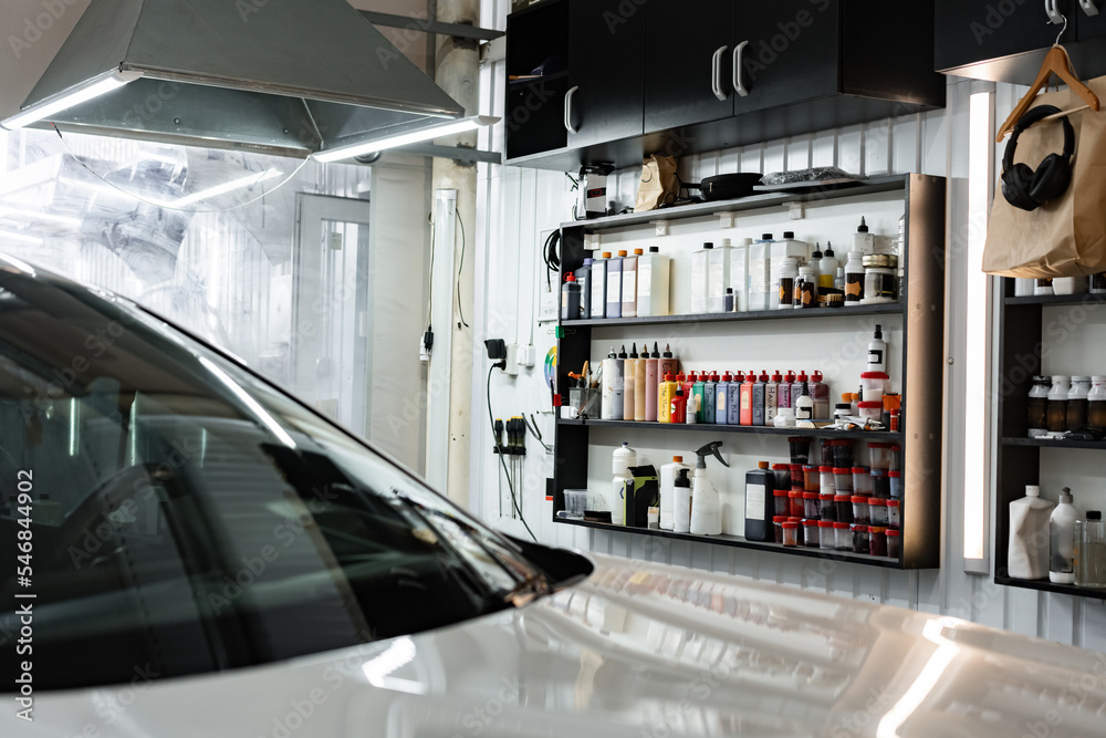 Modern car in a car service close up