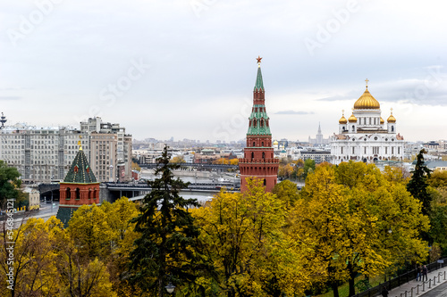 Panoramic view area of the Red Square in Moscow, Russia. View from Kremlin fortress wall