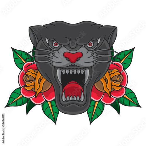 traditional panther head tattoo flash