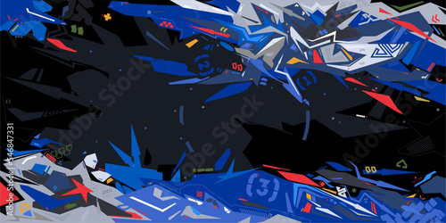Dark Futuristic Mecha Gundam Cyberpunk Style Colorful Abstract Urban Street Art Graffiti Vector Illustration Template Background