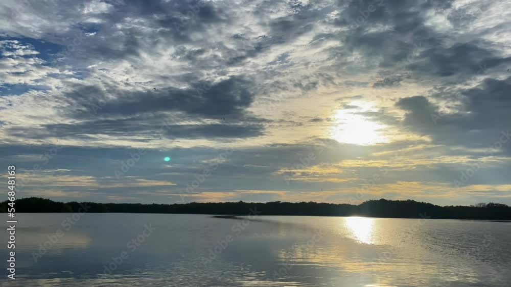 Cloudy Sunset, Waterfront Coastline View Across Shore in Largo Florida, Panoramic Coastal Nature Landscape, Tampa Bay Shoreline Cloudy Sunset, Waterfront Coastline View Across Shore in Largo Florida, Panoramic Coastal Nature Landscape, Tampa Bay Shoreline