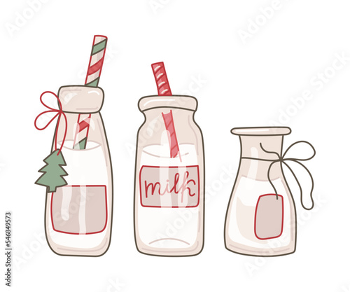 Bottles milk set on white background. Vector illustration