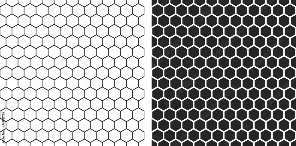 Abstract black hexagon technology, or honeycomb pattern with editable stroke isolated on white background. Geometric shape elements for presentation design. Suit for corporate, technology, business