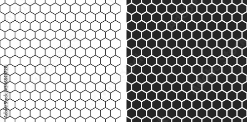 Abstract black hexagon technology, or honeycomb pattern with editable stroke isolated on white background. Geometric shape elements for presentation design. Suit for corporate, technology, business