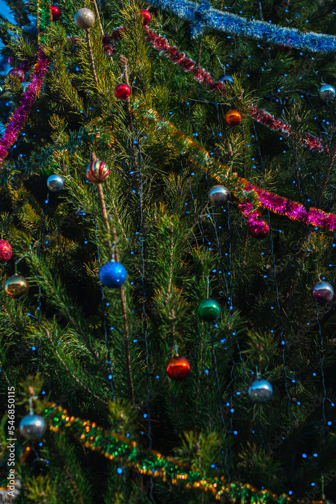Christmas decorations on the Christmas tree. christmas background.
