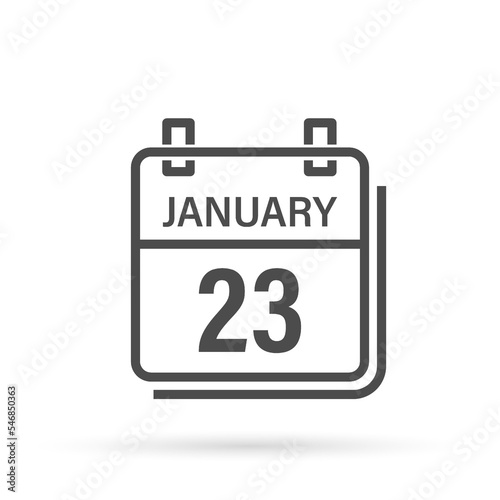 January 23, Calendar icon with shadow. Day, month. Flat vector illustration.