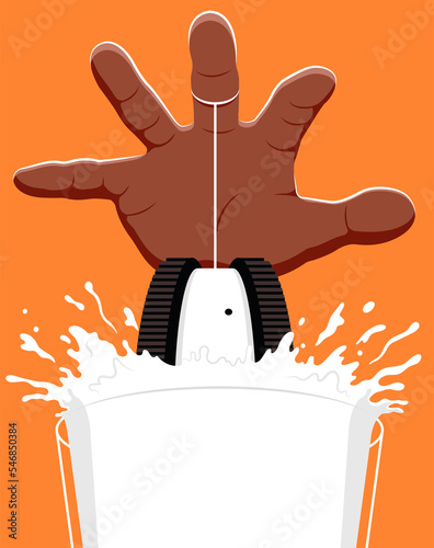 Hand yoyo food in glass of milk