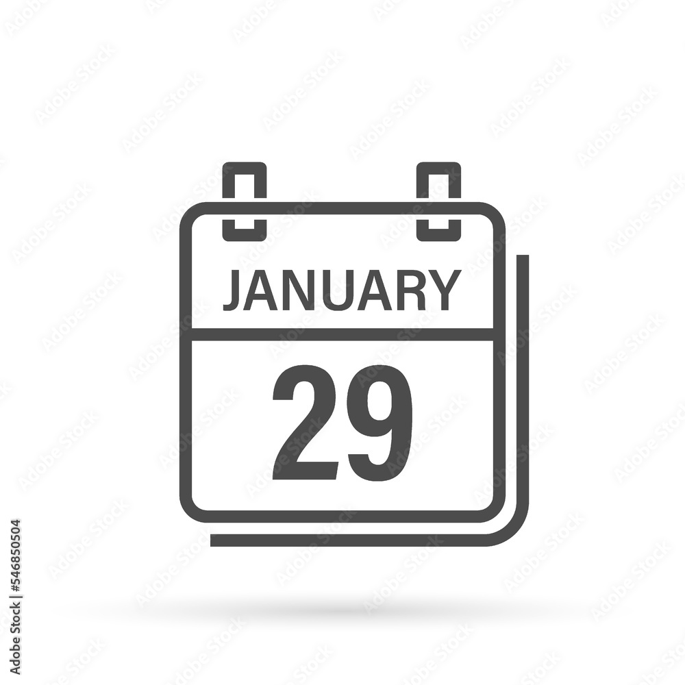 January 29, Calendar icon with shadow. Day, month. Flat vector illustration. January 29, Calendar icon with shadow. Day, month. Flat vector illustration.