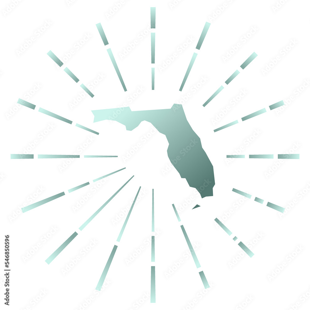 Florida gradiented sunburst. Map of the US state with colorful star rays. Florida illustration in digital, technology, internet, network style. Vector illustration. Florida gradiented sunburst. Map of the US state with colorful star rays. Florida illustration in digital, technology, internet, network style. Vector illustration.