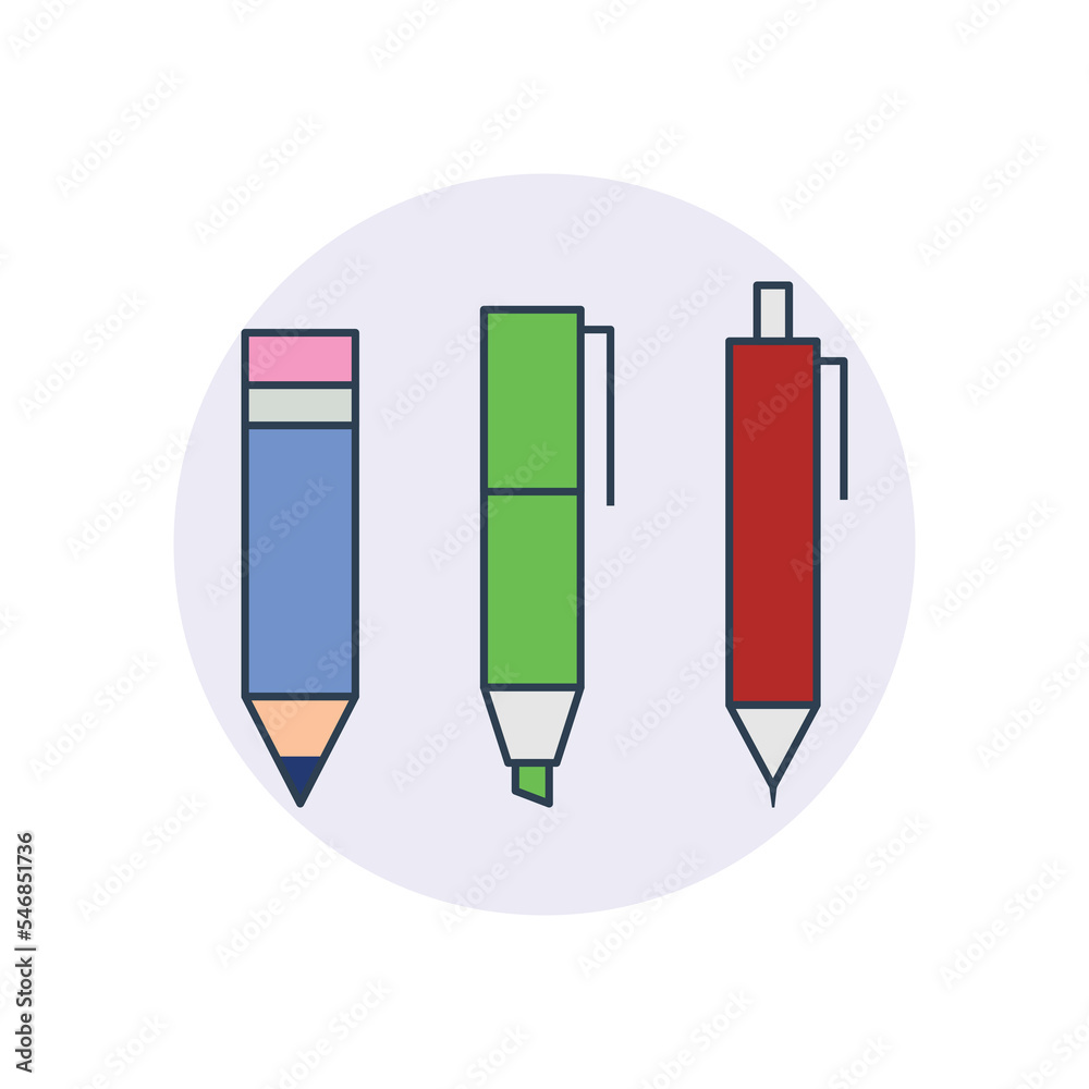 pencil icon, office stationery illustration, a simple flat design pencil icon, office stationery illustration, a simple flat design