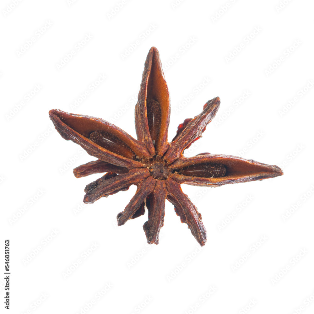Anise spice fruits and seeds isolated on white background closeup Anise spice fruits and seeds isolated on white background closeup