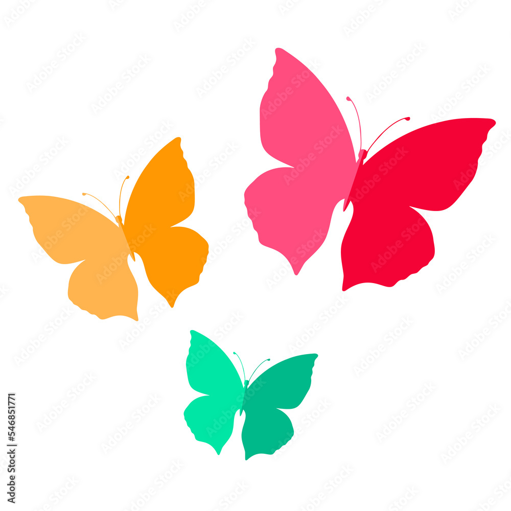 Butterflies decoration. Three yellow, green, red butterflies. PNG illustration. Butterflies decoration. Three yellow, green, red butterflies. PNG illustration.
