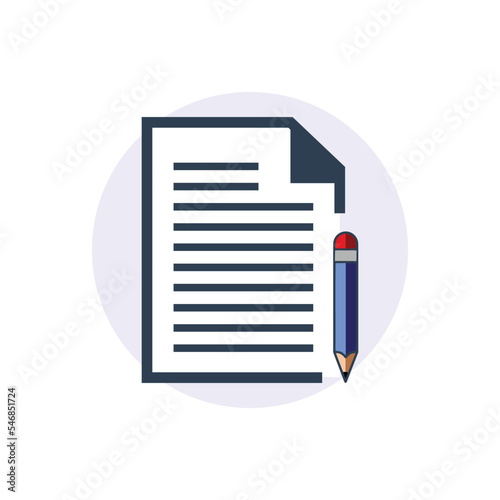 document file icon, paper and pencil illustration, a simple flat design