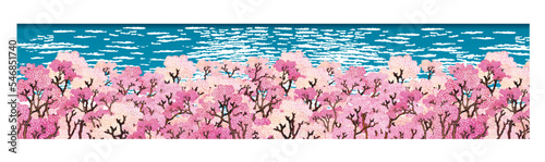 浮世絵　桜並木　その1
