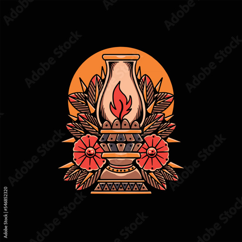 the lantern oldschool tattoo vector design