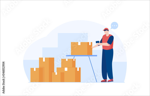 Warehouse Worker scanning parcel barcode. Illustration