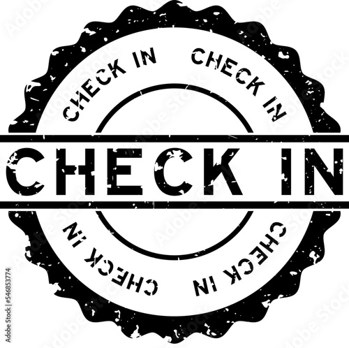 Grunge black check in word round rubber seal stamp on white background