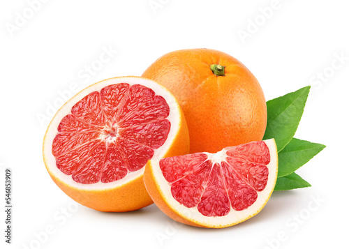 Grapefruit with cut in half isolated on white background. clipping path.
