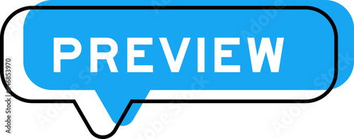 Speech banner and blue shade with word preview on white background