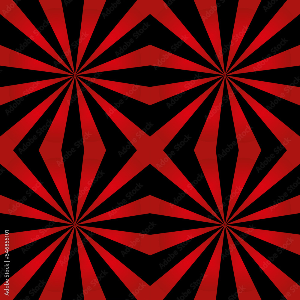 3d abstract background with rays. Circus tent background. Red rays on black backdrop. Solar system. 