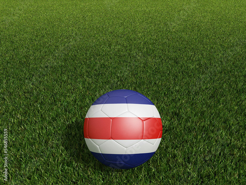 Football in Costa Rica  flag  on  green grass. 3d rendering