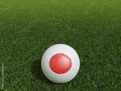 Football in Japan flag  on  green grass. 3d rendering