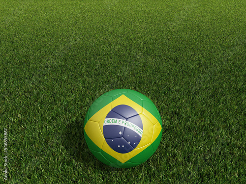 Football in Brazil flag  on  green grass. 3d rendering