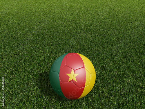 Football in  Cameroon flag  on  green grass. 3d rendering