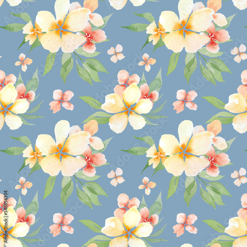 Watercolor gentle peach flowers seamless pattern.