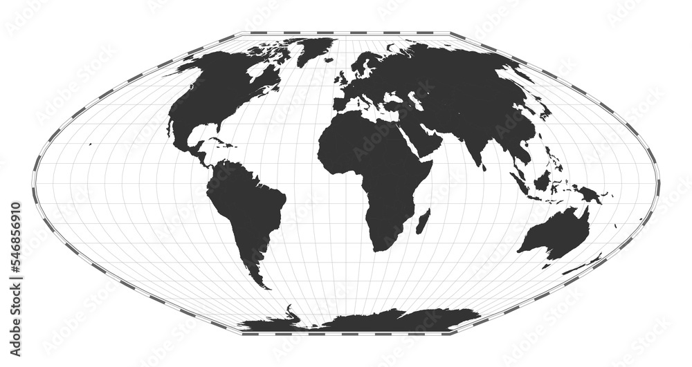 Vector world map. McBryde-Thomas flat-polar parabolic pseudocylindrical ...