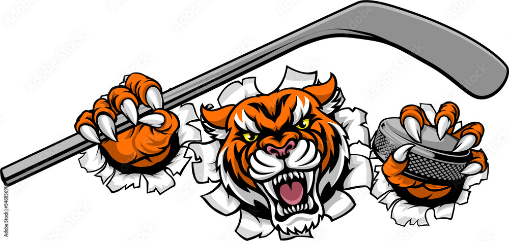 Tiger Ice Hockey Player Animal Sports Mascot Tiger Ice Hockey Player Animal Sports Mascot