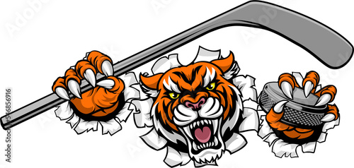 Canvas Print Tiger Ice Hockey Player Animal Sports Mascot