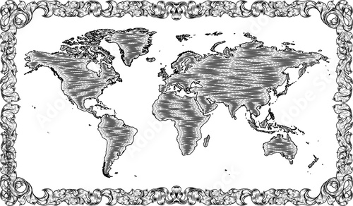 World Map Drawing Old Woodc...