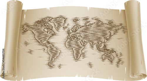 World Map Drawing Old Woodc...