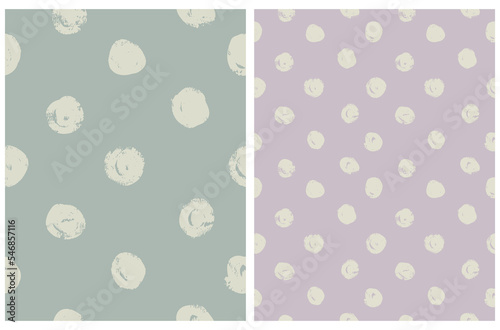 Hand Drawn Geometric Seamless Vector Pattern Set. Irregular Brush Dots on a Pale Mint Blue and Light Violet Background. Cute Simple Dotted Repeatable Print ideal for Fabric, Textile, Wrapping Paper.
