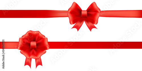 Two vector red bows with ribbons.