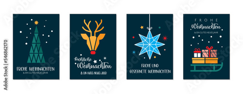 Weihnachtgrüße mit vier verschiedenen weihnactlichen Motiven und wünschen - deutscher Text