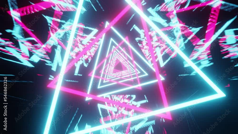 Blue and pink triangles neon party show VJ loop background