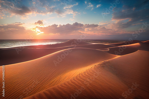Golden sands of the Sahara Desert ripple gracefully under a radiant sunset  with rich gold tones reflecting nature s majesty. A must-see spectacle of glowing dunes at dusk.   