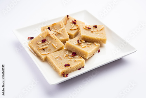 Rava barfi or sooji burfi or barfee is an Indian Sweet made with semolina, sugar, ghee and almonds