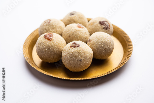 Rava Laddu or sooji ladoo is an Indian Sweet made with semolina  sugar  ghee  cashews and raisins