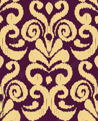 Abstract Traditional Scribble Style Hand Drawn Ikat Seamless Vector Pattern Trendy Fashion Colors Perfect for Allover Fabric Print or Wall Paper Damask Ethnic Concept