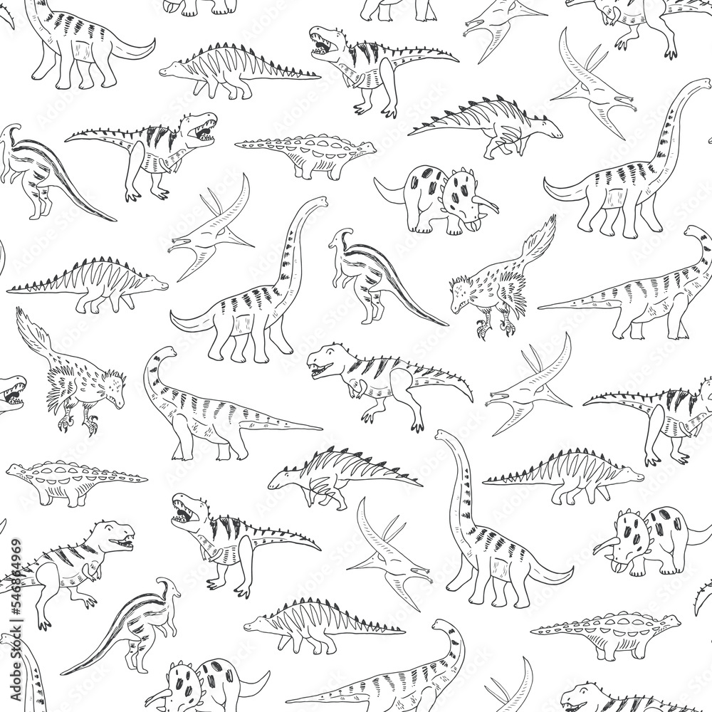 Dinosaur collection vector seamless pattern. Dinosaur collection vector seamless pattern.