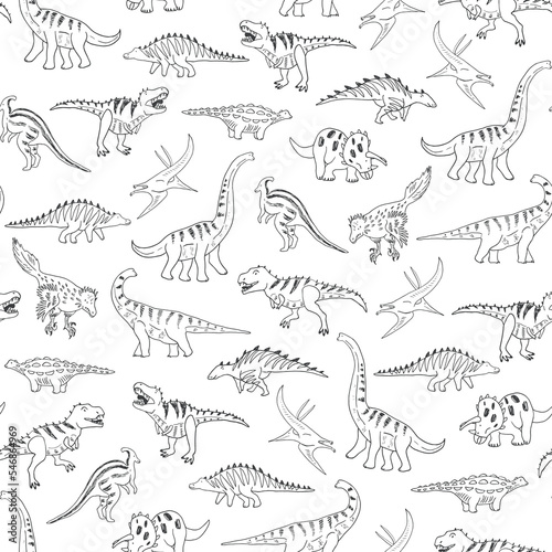 Dinosaur collection vector seamless pattern.