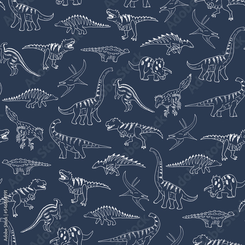 Dinosaur collection vector seamless pattern.